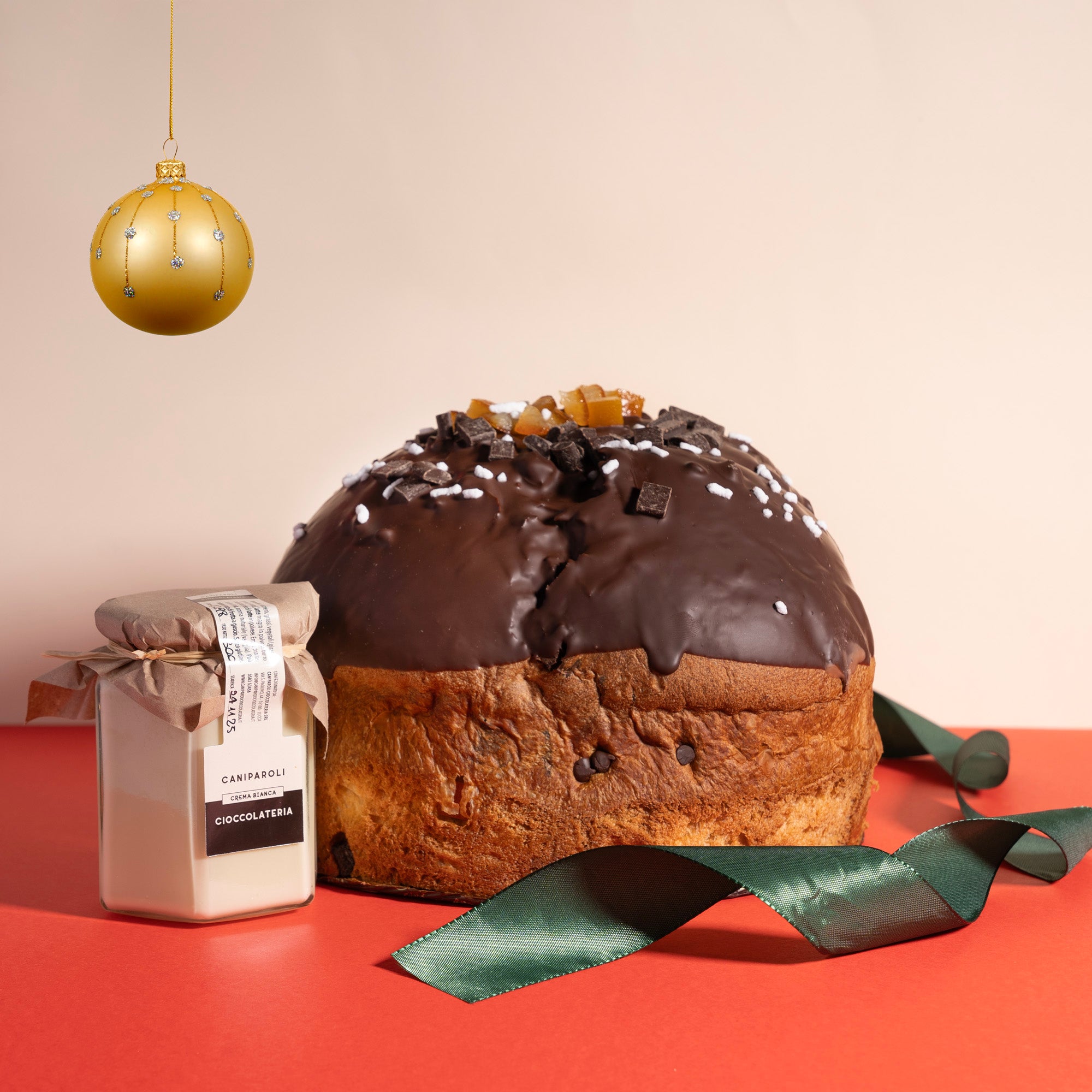 Panettone artigianale cioccolato e arancia + crema cioccolato bianco