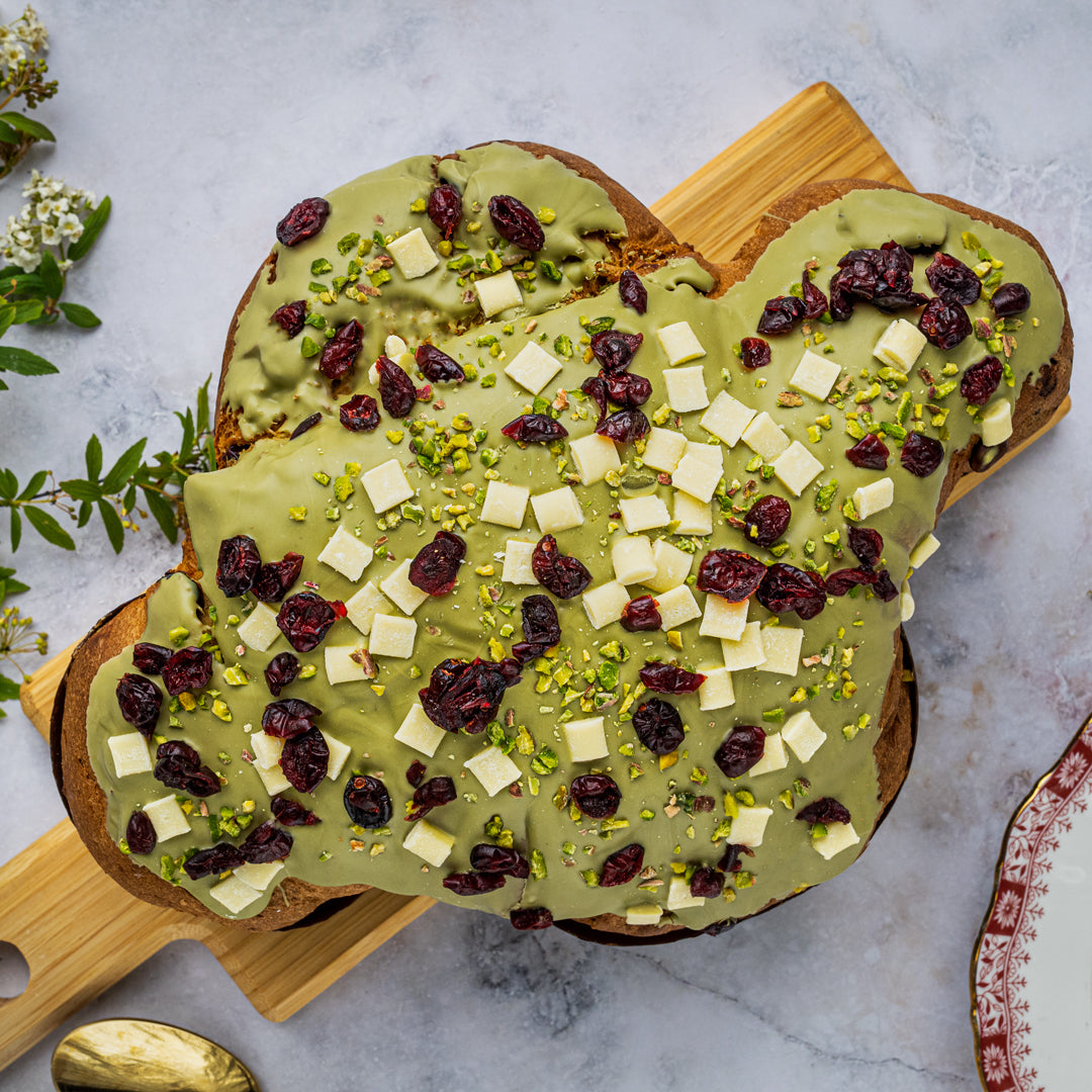 Colomba Pistacchio, Cioccolato bianco e Frutti rossi